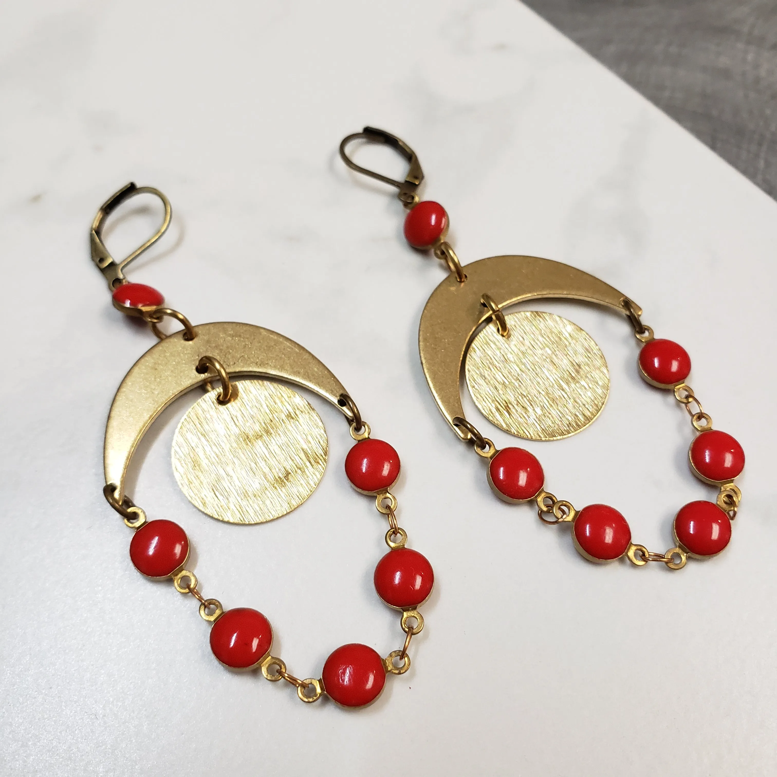 Red lunar orbit earrings