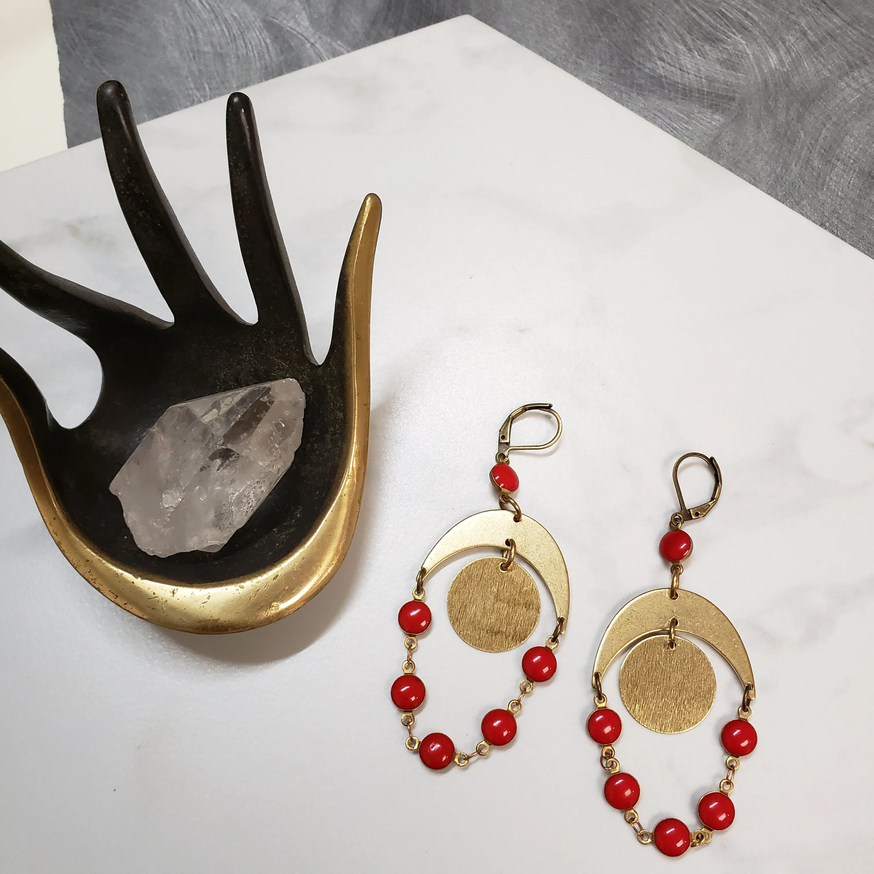 Red lunar orbit earrings