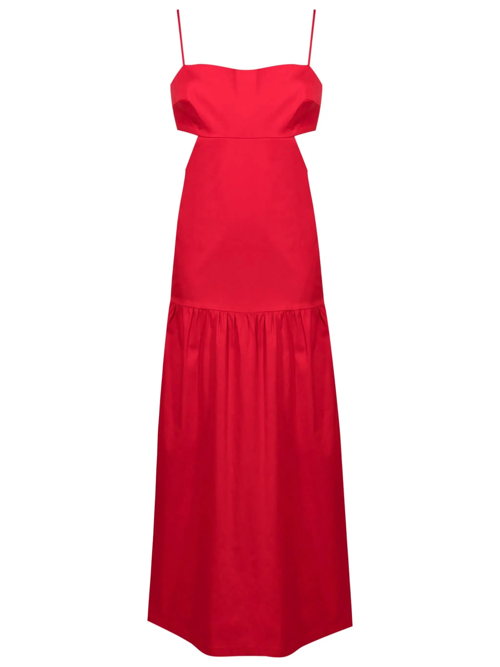 Red Solid Cotton Cut-Outs Long Dress