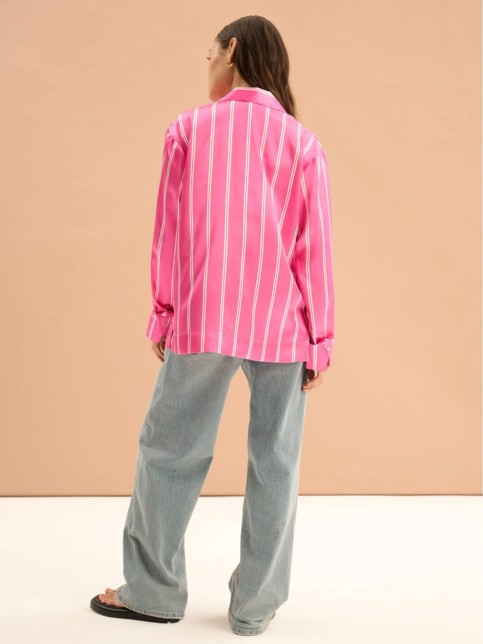 Shield Cerise Stripe Satin Boxy Shirt