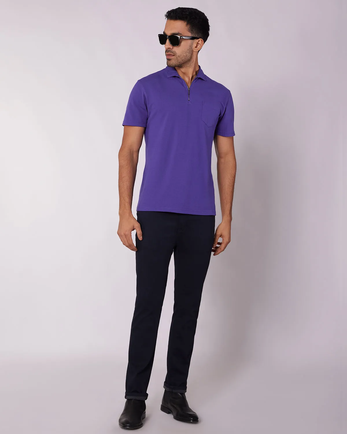 Signature Zipper Polo T-Shirt - Purple