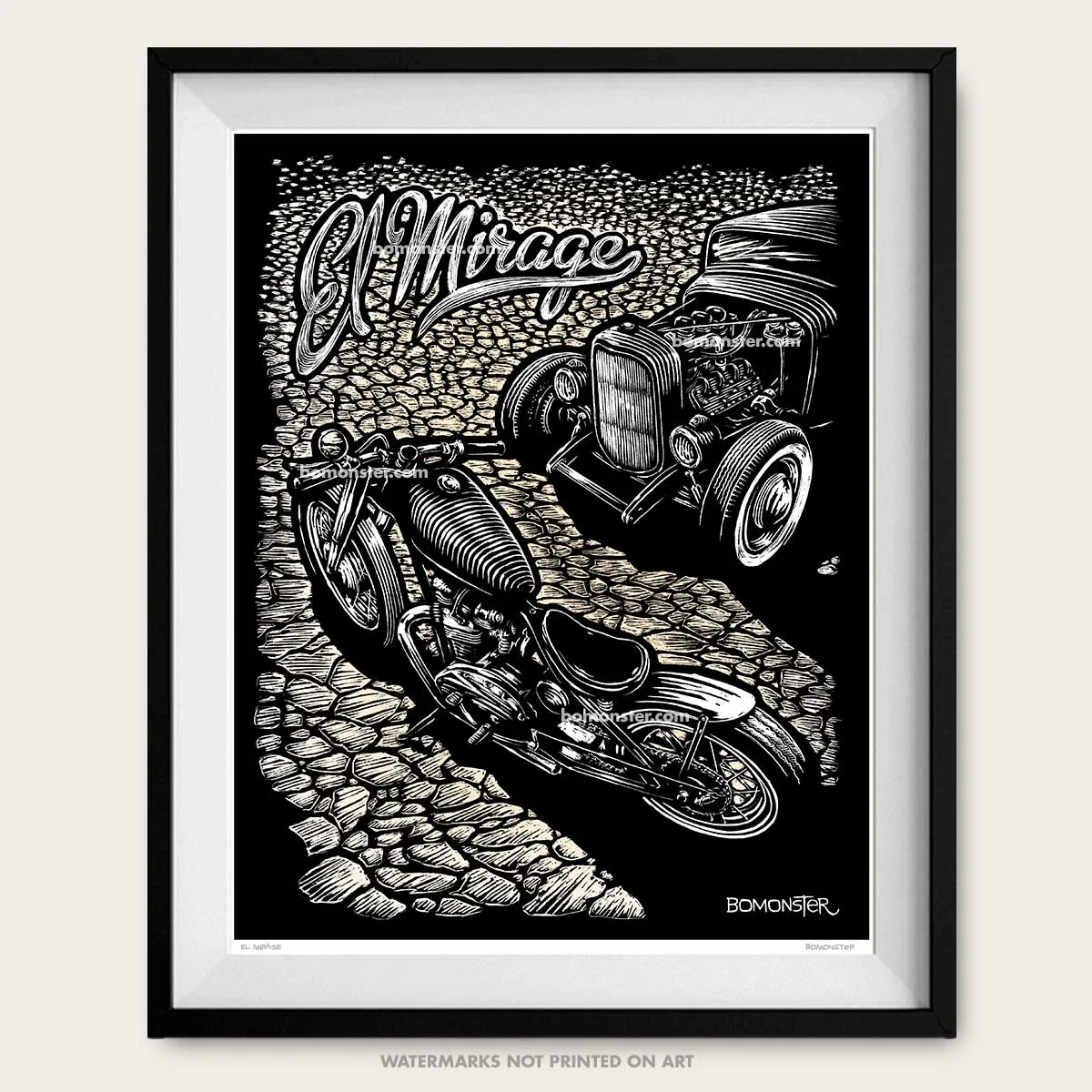 Signed 11x17" Motorcycle Hot Rod Litho Art Print "El Mirage"