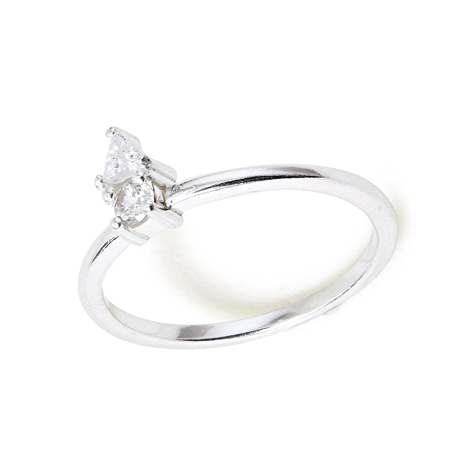 Sterling Silver Sparkle Two Stone Ring White-Large