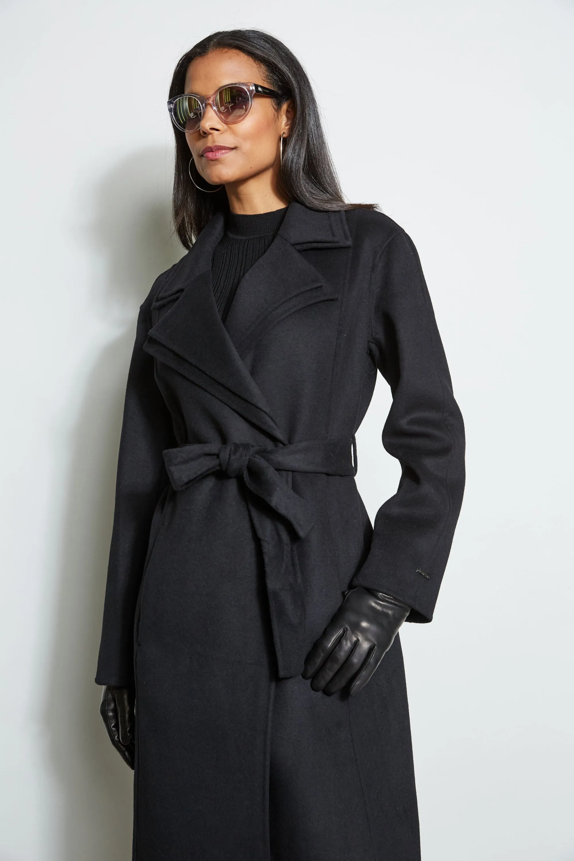 Tahari Double Face Wool Blend Collar Wrap Coat