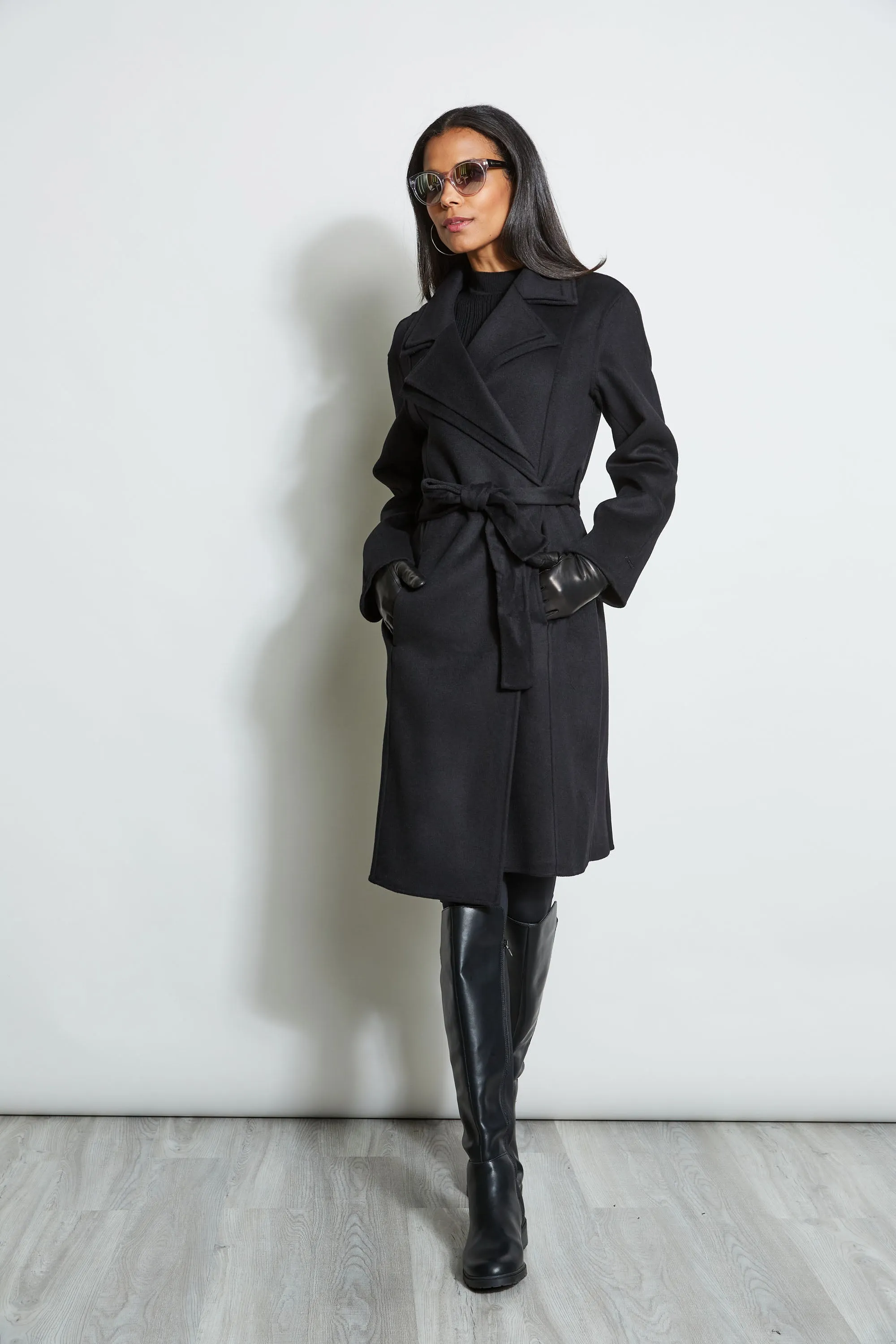 Tahari Double Face Wool Blend Collar Wrap Coat