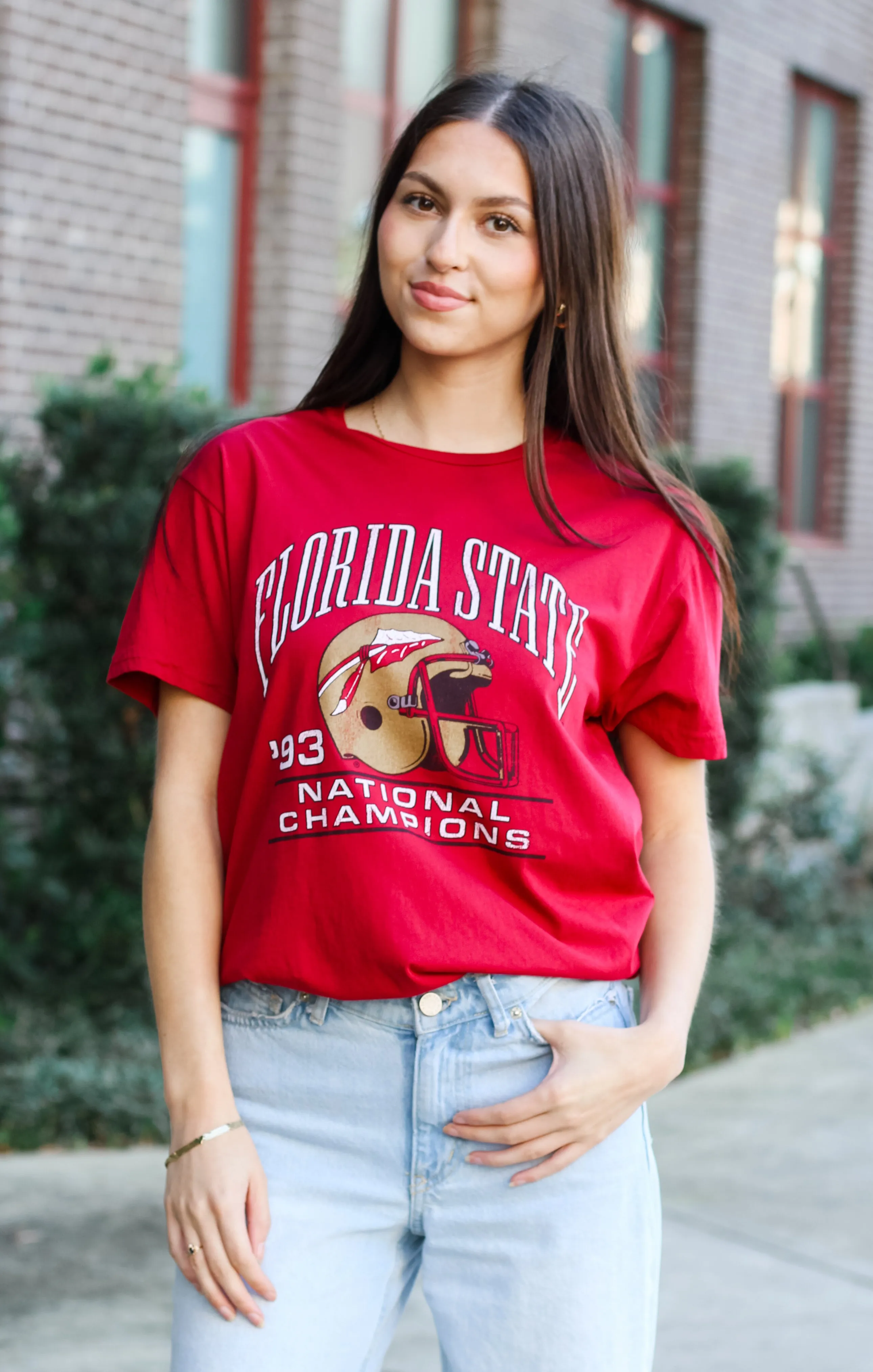 The '93 Champs Helmet Vintage Boyfriend Tee (Garnet)