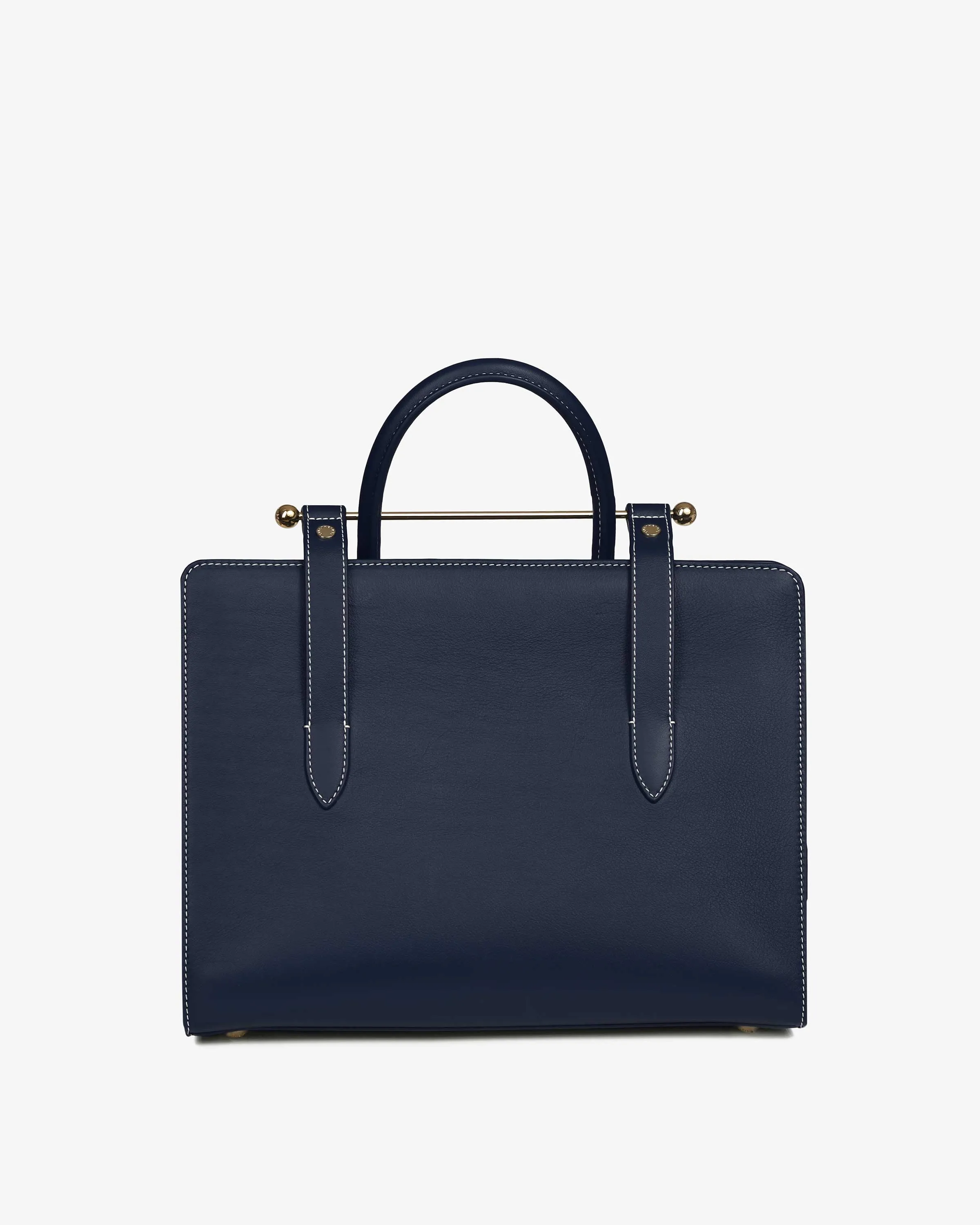 The Strathberry Midi Tote - Navy with Vanilla Stitch