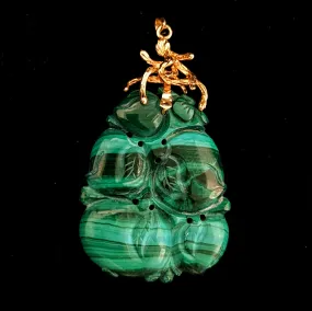 The Tomah - Vintage Carved Malachite 14k Yellow Gold Oversize Pendant c.1970s