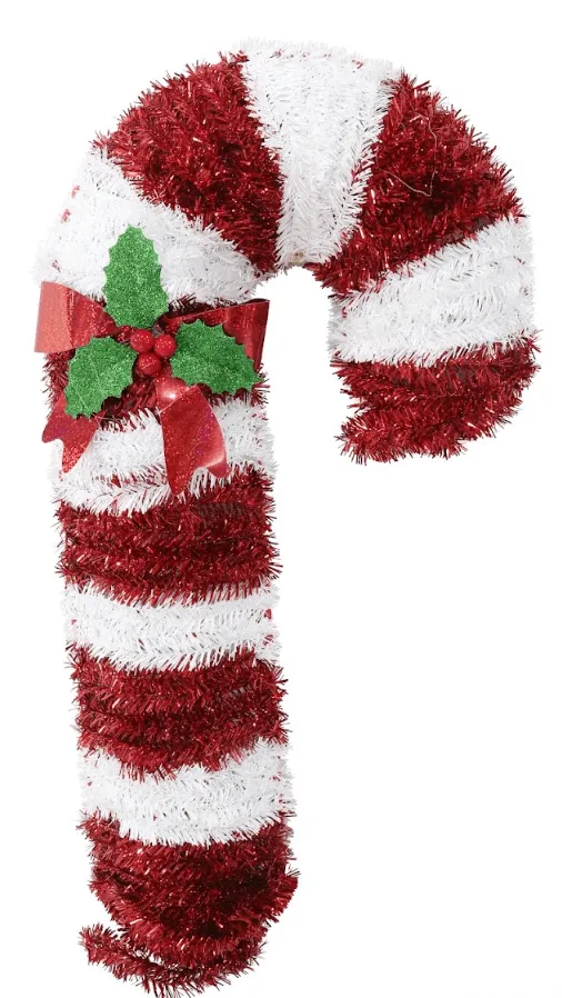 Tinsel Candy Cane Plaque (60cm)