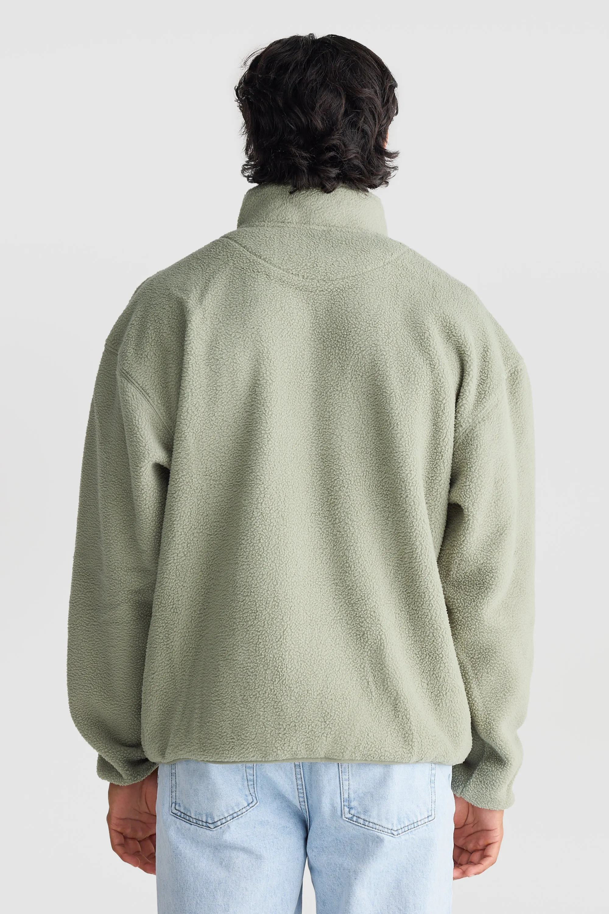 Unisex Sherpa Fleece Logo Quarter Zip Dusty Olive