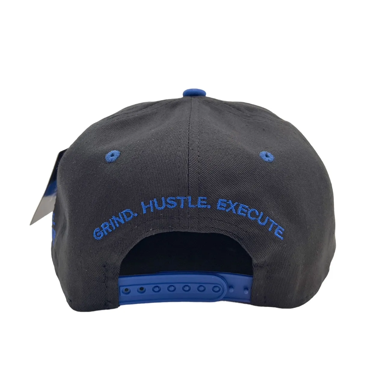 US Cotton Grind Hustle Execute Snapback Hat (Black/Blue) / 2 for $15