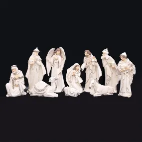 White & Champagne Nativity 10pc (48cm)