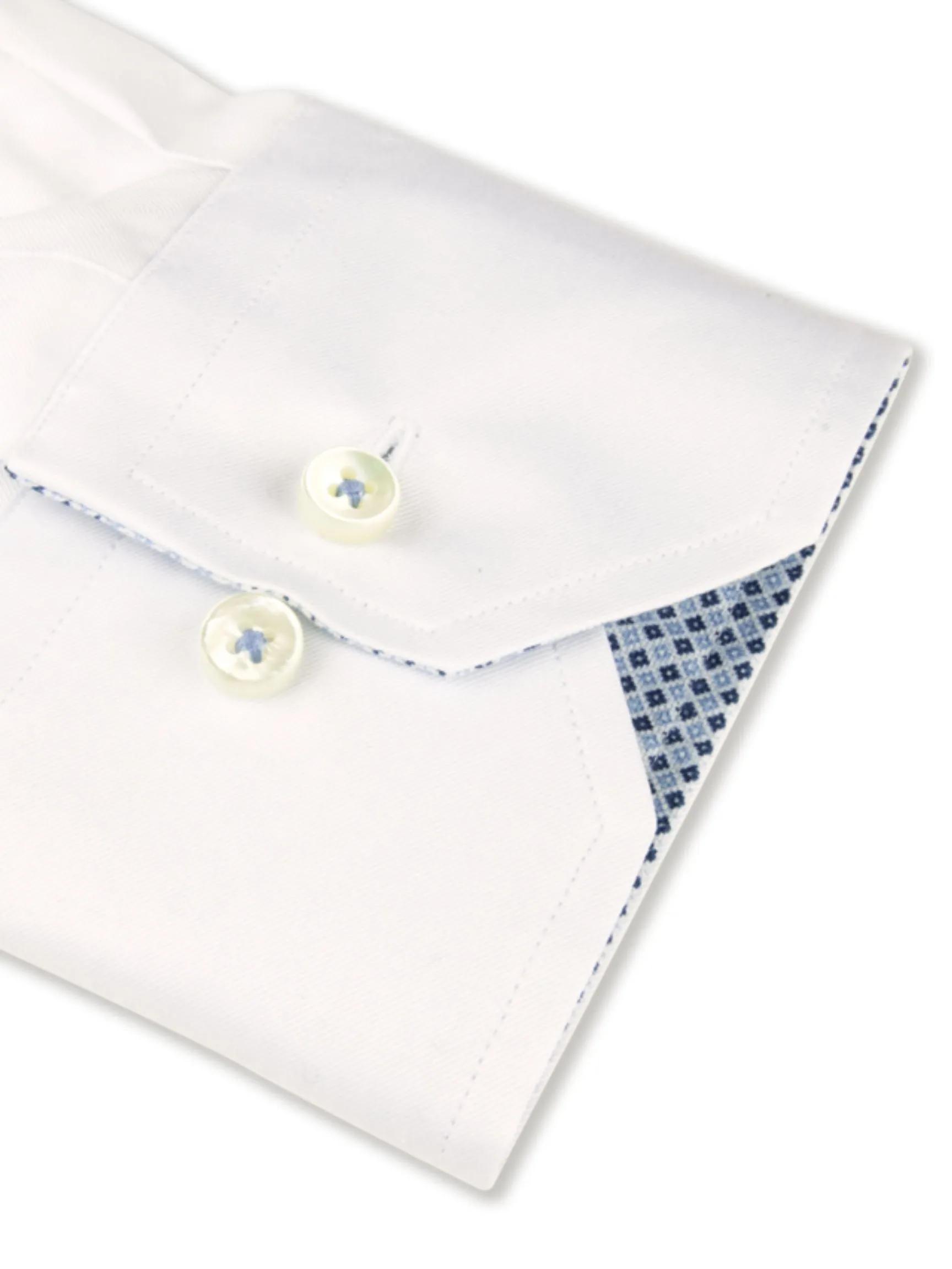 White Contrast Twill Shirt | Fitted