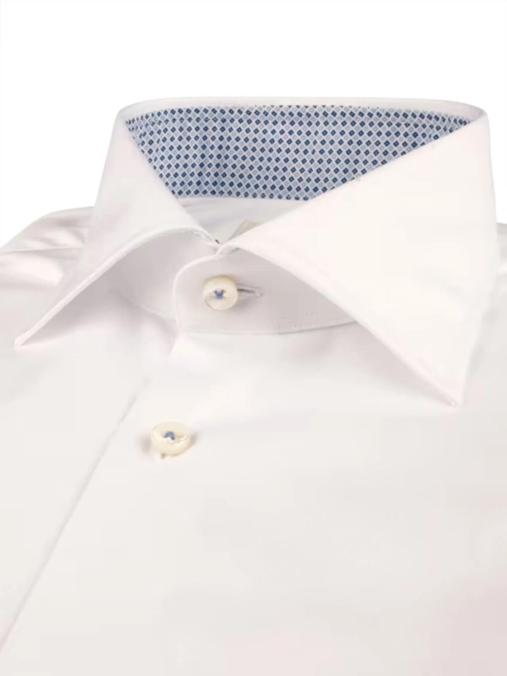 White Contrast Twill Shirt | Fitted