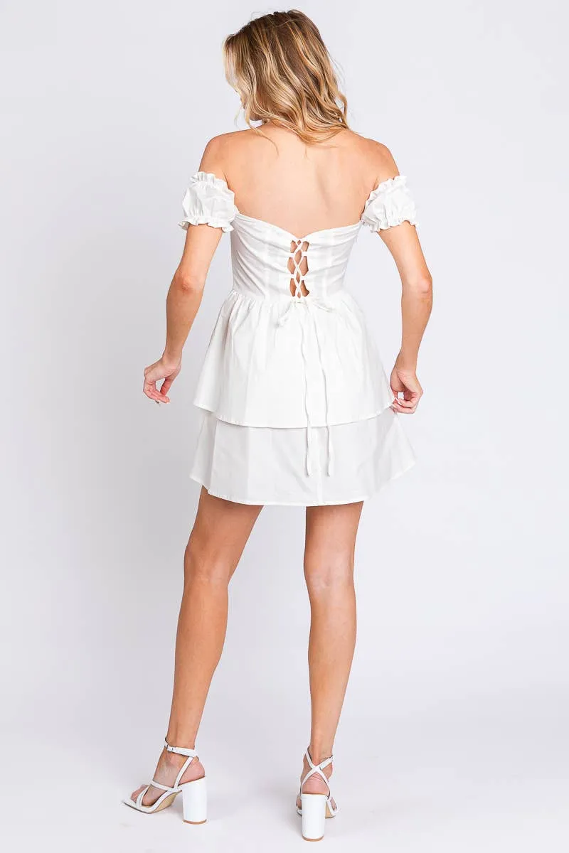 White Off Shoulder Ruffled Mini Dress