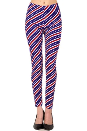 Women's 3X 5X American Flag Diagonal 4th of July Pattern Print Leggings