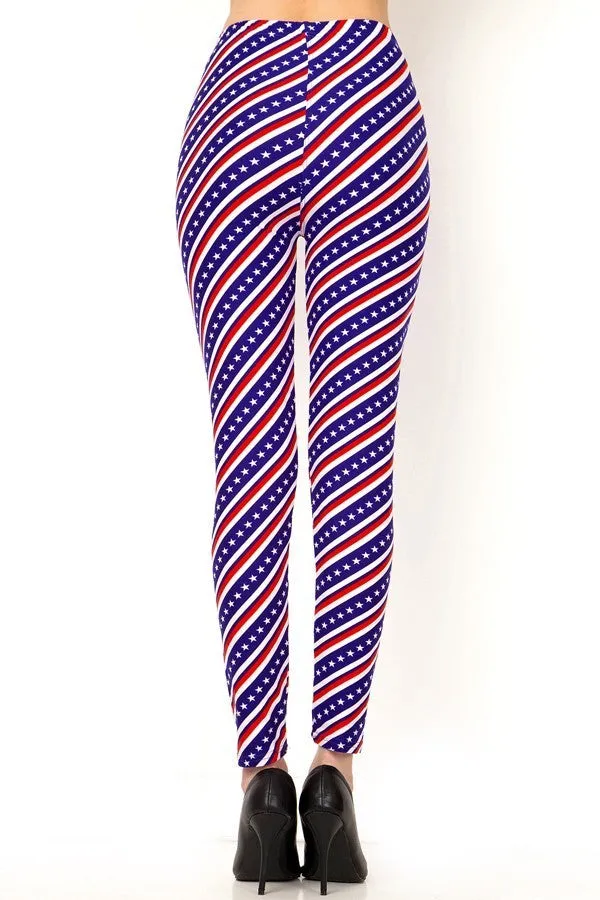 Women's 3X 5X American Flag Diagonal 4th of July Pattern Print Leggings