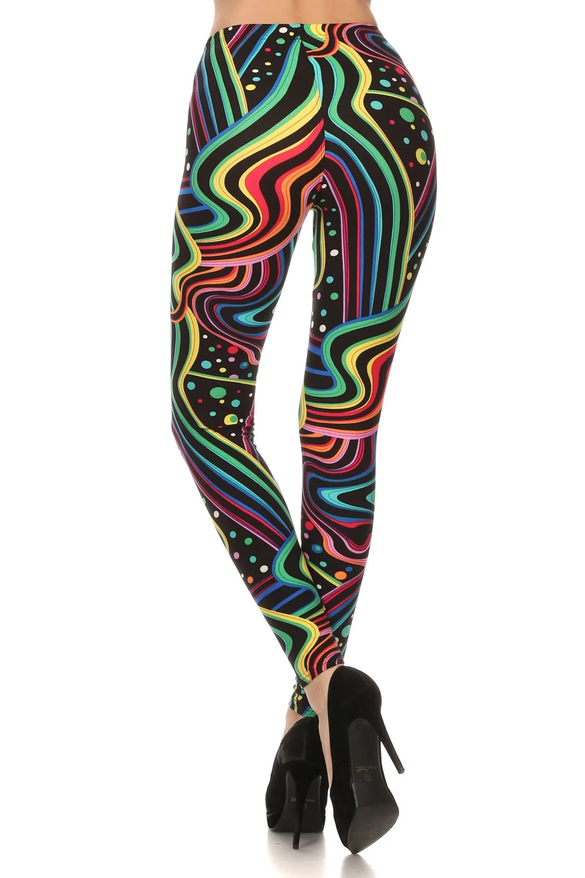 Women's 3X 5X Wavy Rainbow Psychedelic Pattern Print Leggings