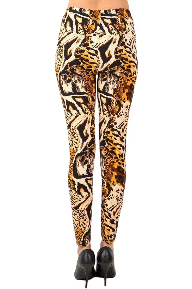 Women's Plus Brown Animal Skin Pattern Printed Leggings