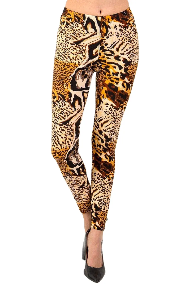 Women's Plus Brown Animal Skin Pattern Printed Leggings