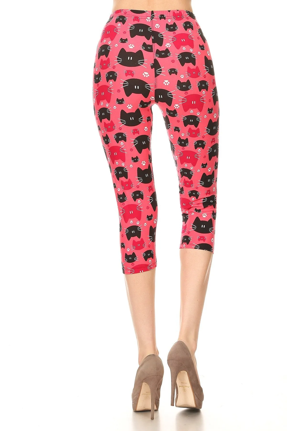 Women's Plus colorful Cat Faces Animal Printed Cropped Capri Leggings