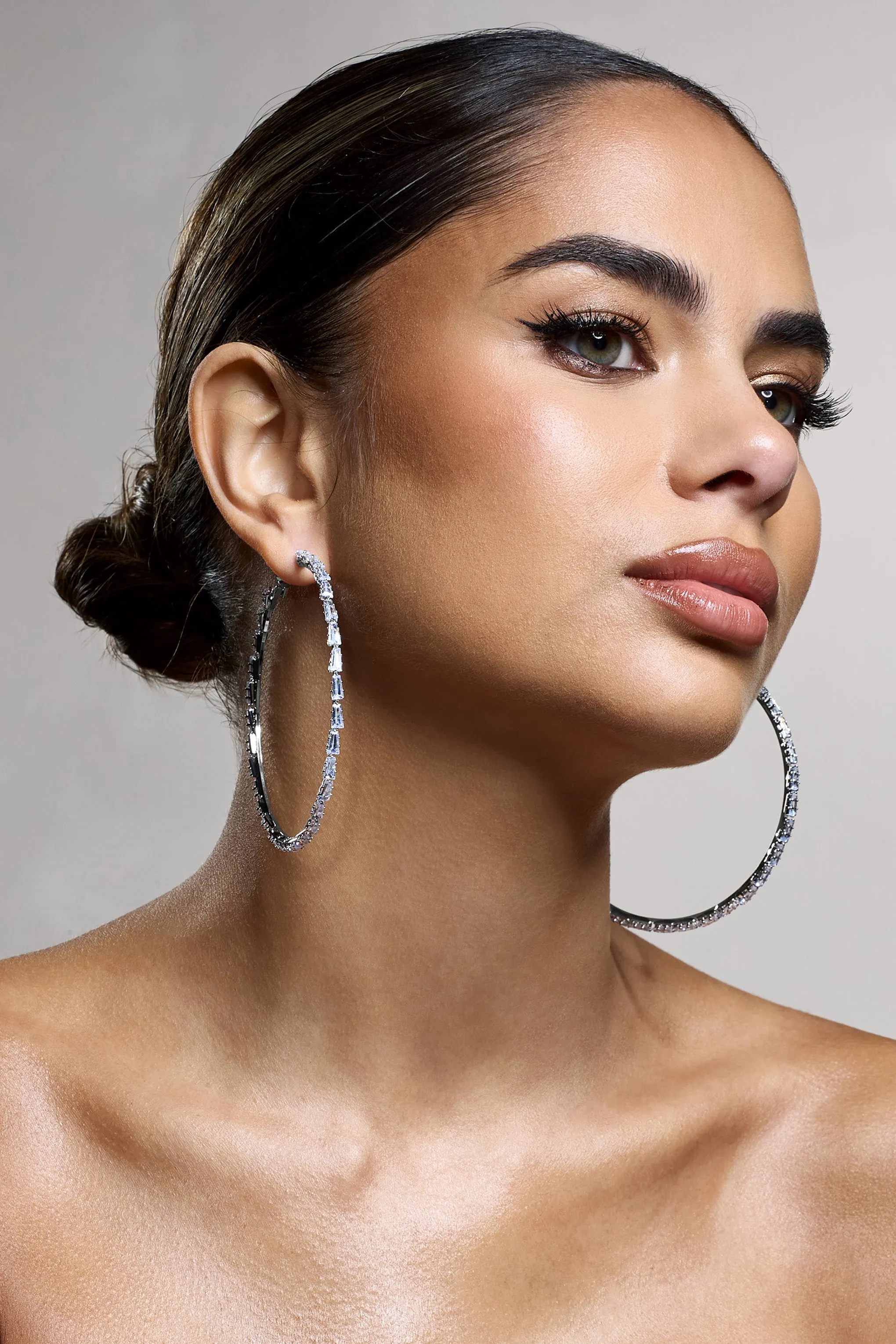 Zaida | Silver Diamante Hoop Earrings