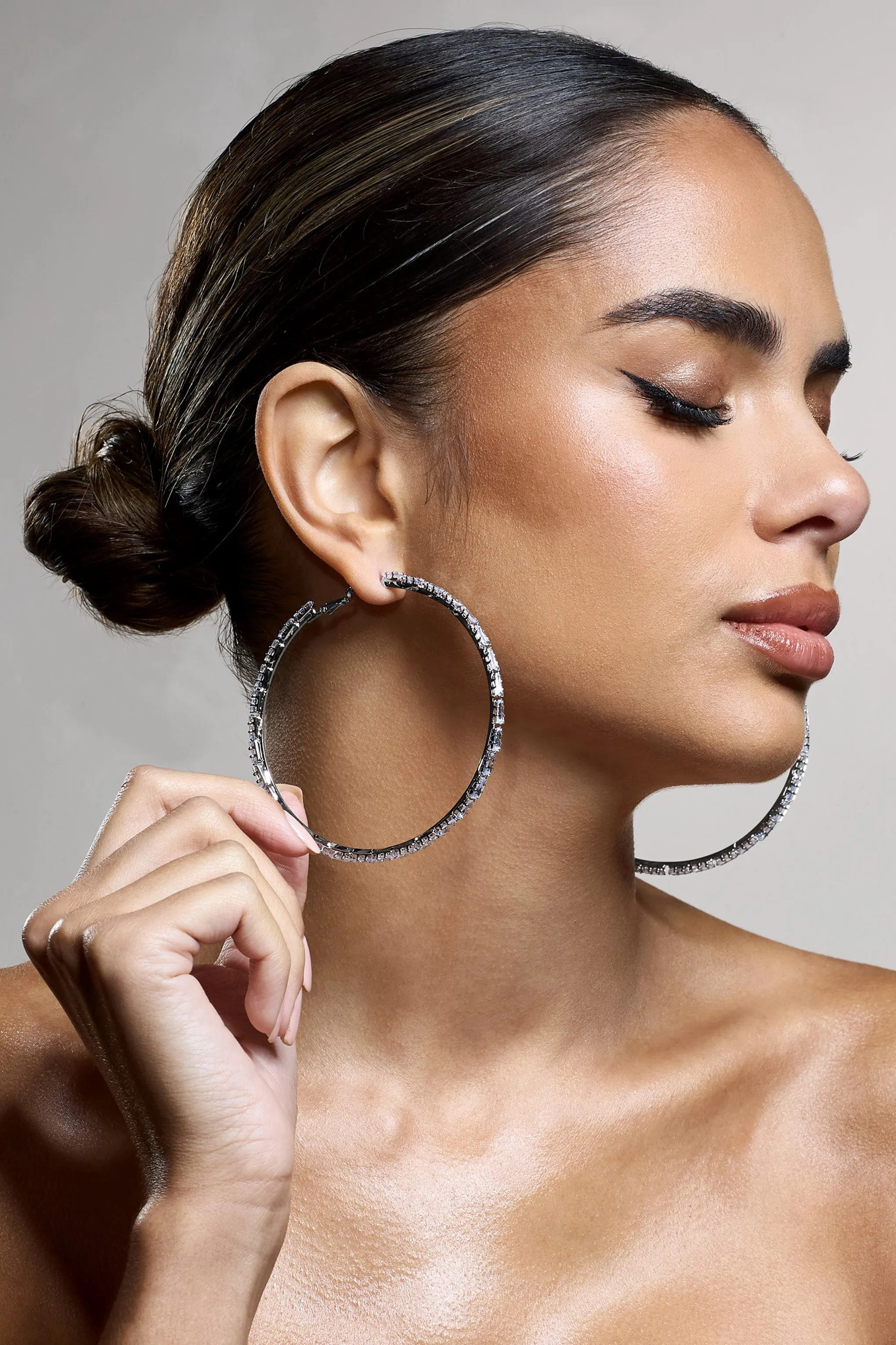 Zaida | Silver Diamante Hoop Earrings