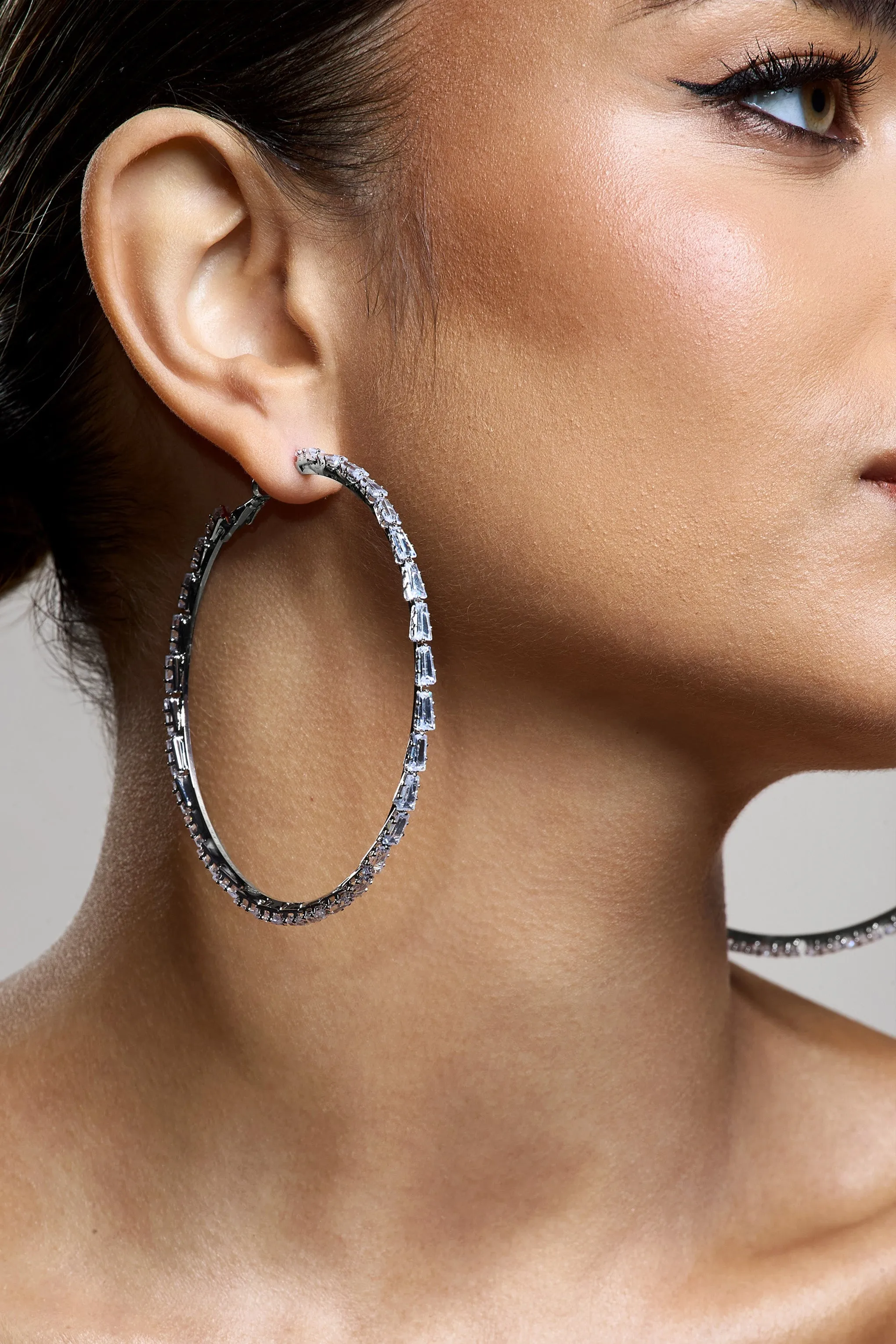 Zaida | Silver Diamante Hoop Earrings