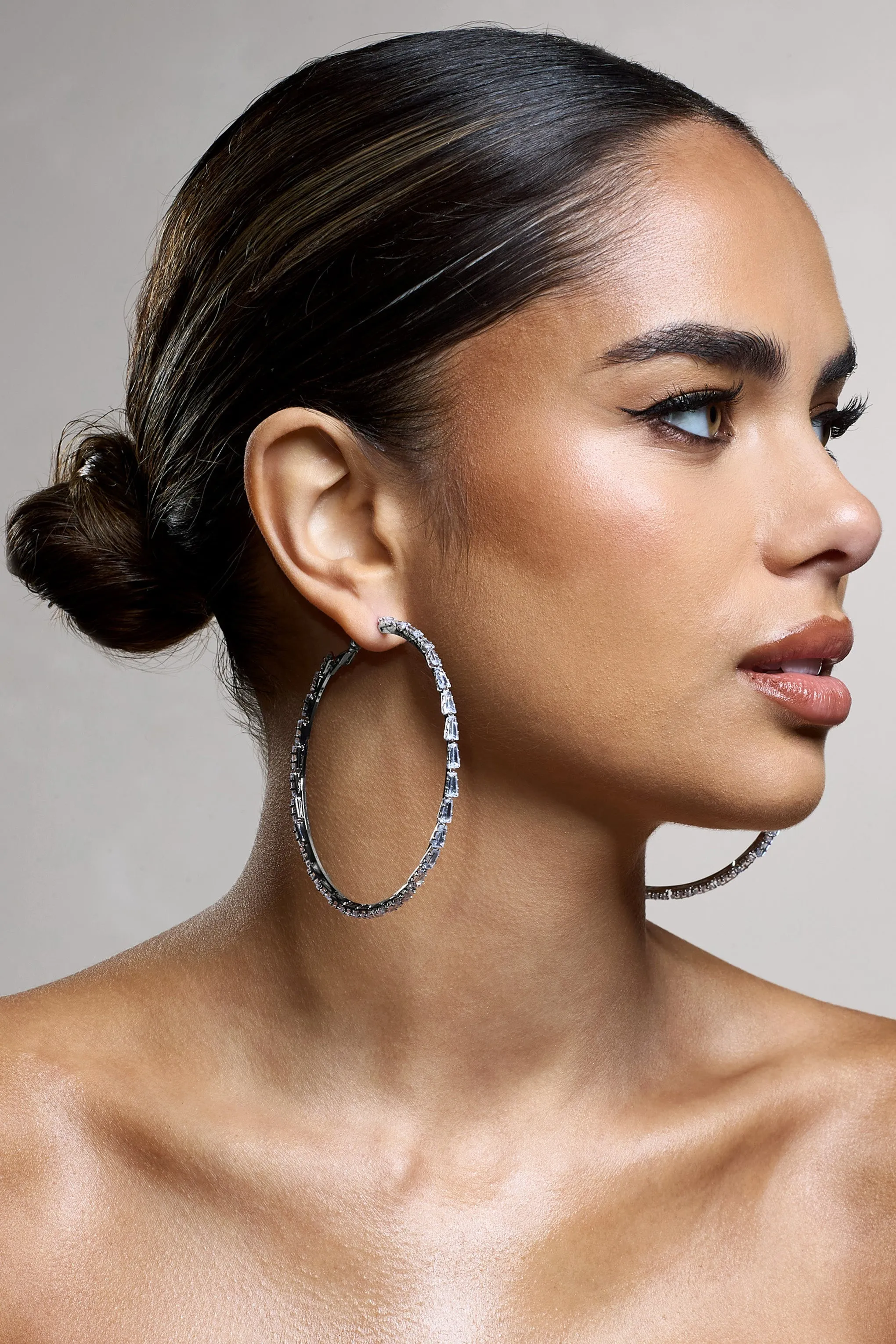 Zaida | Silver Diamante Hoop Earrings